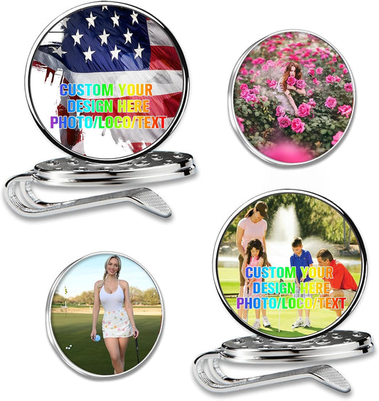 Custom Golf Ball Marker with Magnetic Hat Clip Personalized Photo Logo Text Name for Men Women Golfers Gifts for Dad Boyfriend Golfe