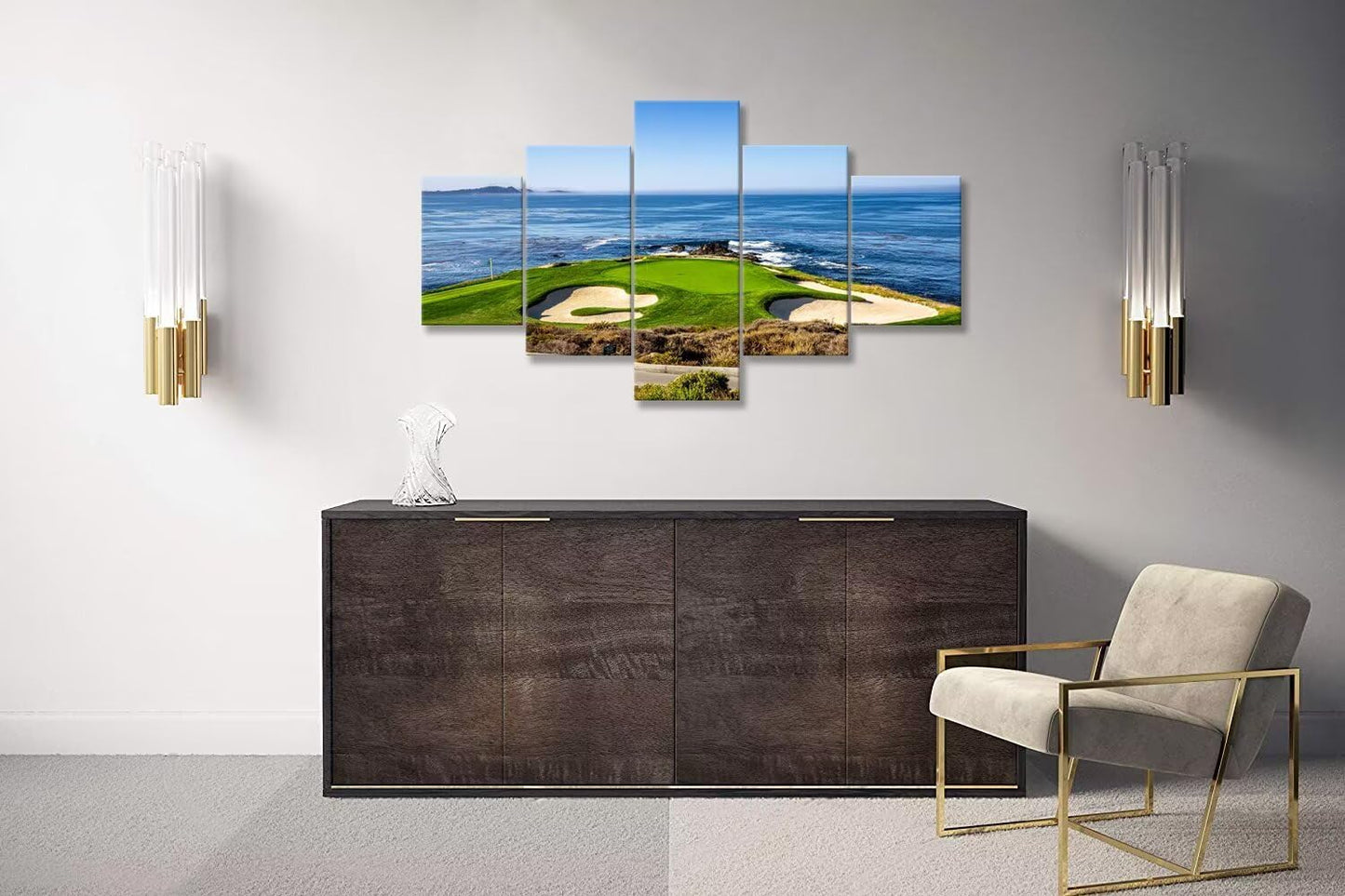 chenchenArt USA California Golf Course Wall Art Picture Golf Course Wall Decor for Living Room Bedroom Home Decorations Golf Artwork Canvas Prints Framed Ready to Hang(60''W x 32''H)