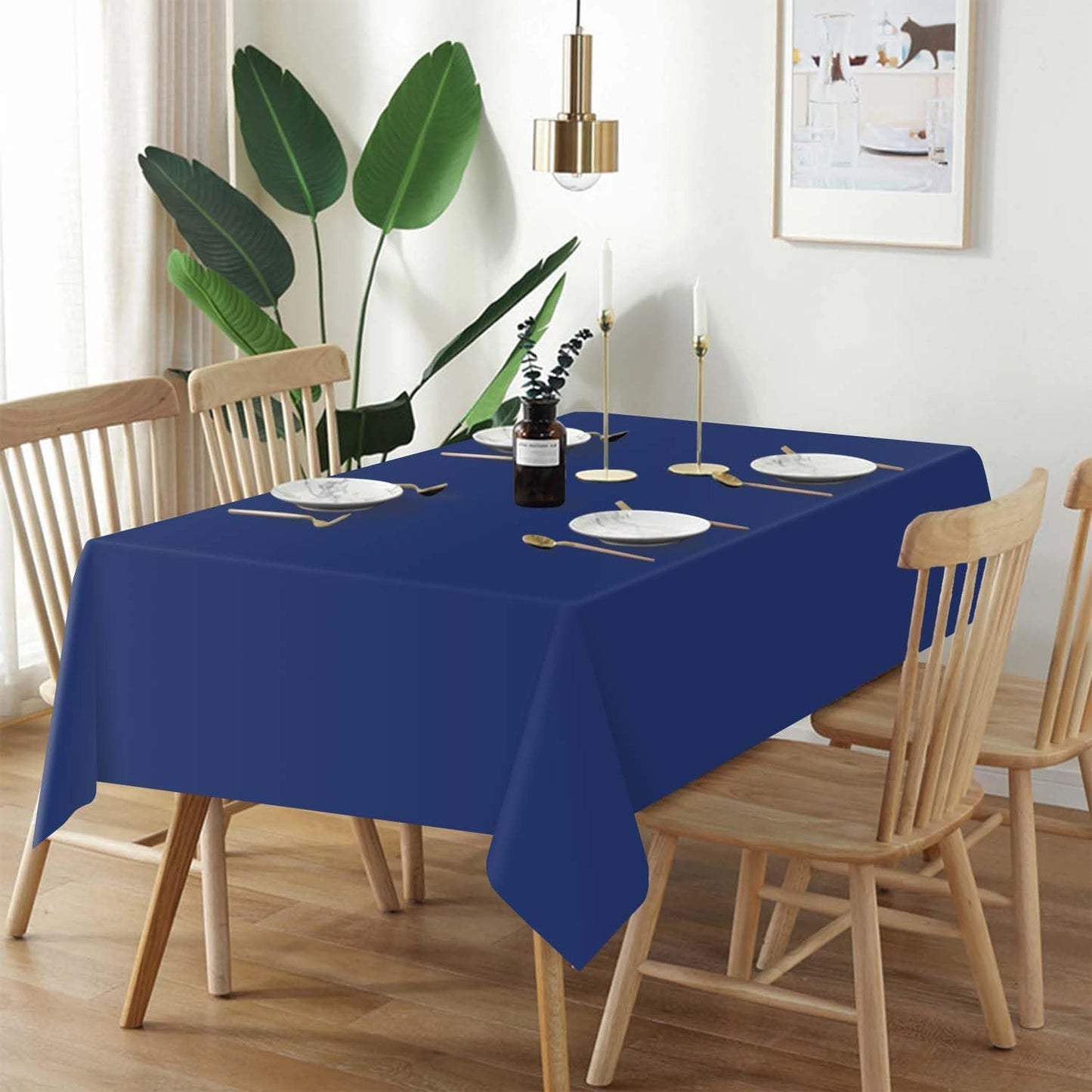 QIKSION Plastic Table Cloth Disposable 6 Pack, 54 x 108 Inch Tablecloths for Rectangle Tables, Navy Blue Plastic Table Cover