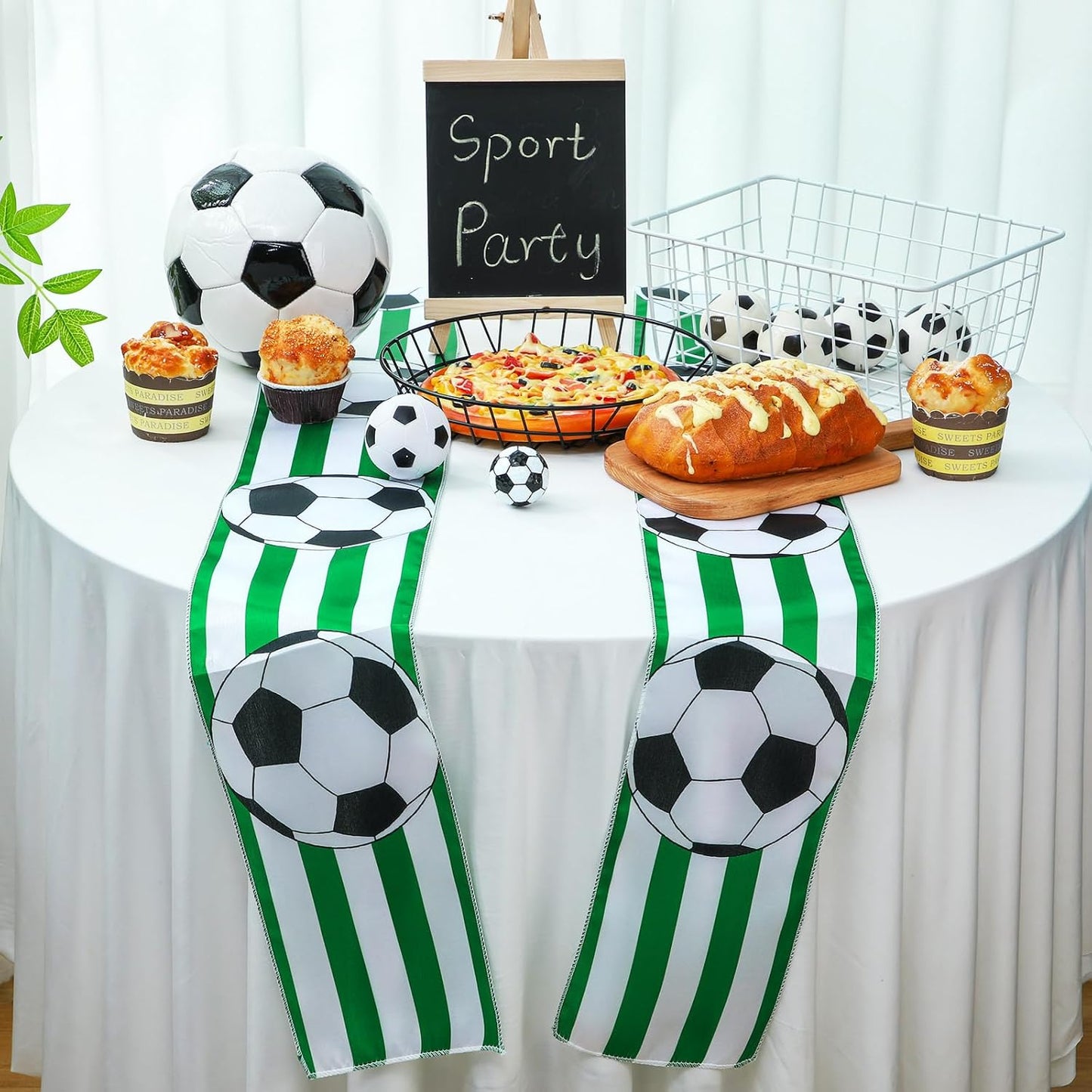 6 Pcs Soccer Party Table Runner 60 x 6 Inch Sports Tablecloth Runner Soccer Field Tablecloth Striped Table Cover for Sports Party Dining Room