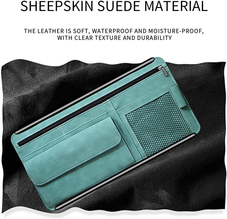 JEYODA Car Sun Visor Organizer Glasses Case Storage Bag note Holder Car suede Zipper Card Hold Car Organizers and Storage (brown)