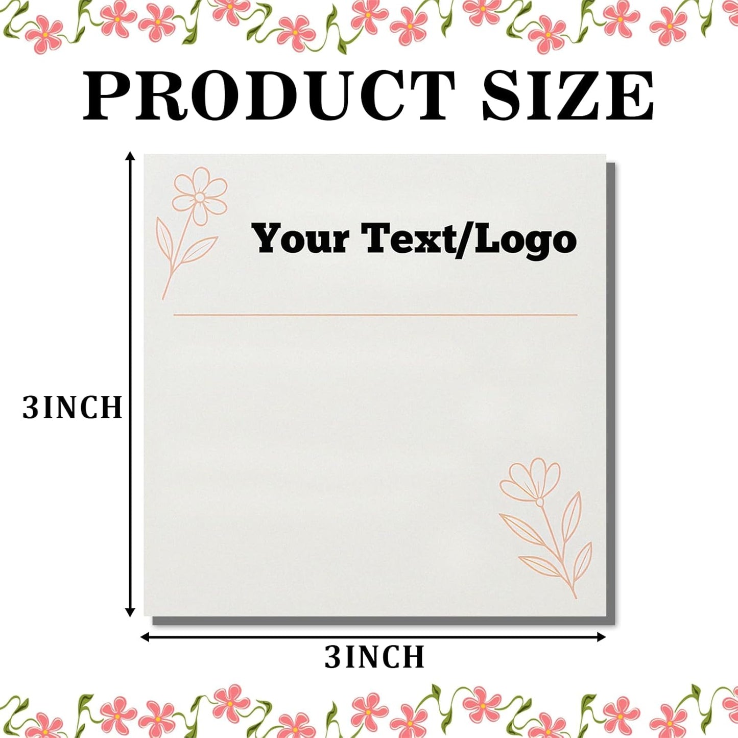Personalized Sticky Notes 3"x3" – Custom Notepads with Logo or Text, 50 Sheets per Pad – Multiple Template Options, Bulk Pack for Business, Office, Teachers, Events