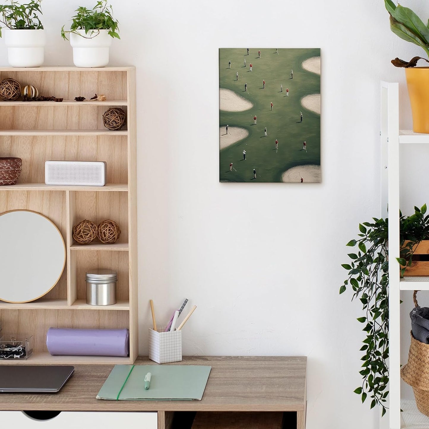 Zeuiwr Vintage Green Golf Framed Wall Decor, Golf Course Sports Canvas Wall Art, Golfer Gifts Pictures Prints Artwork for Home Sports Room Bedroom Gallery Decor, 11x14 Inches