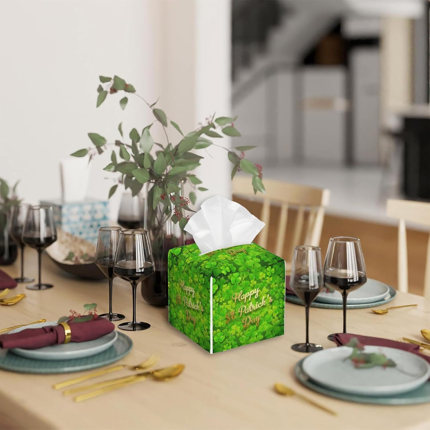 Tissue Box Cover Square,Happy St.Patrick's Day Tissue Box Holder Waterproof Leather Facial Paper Case Modern Home Decoration for Bedroom Dresser Night Stand Office Desk