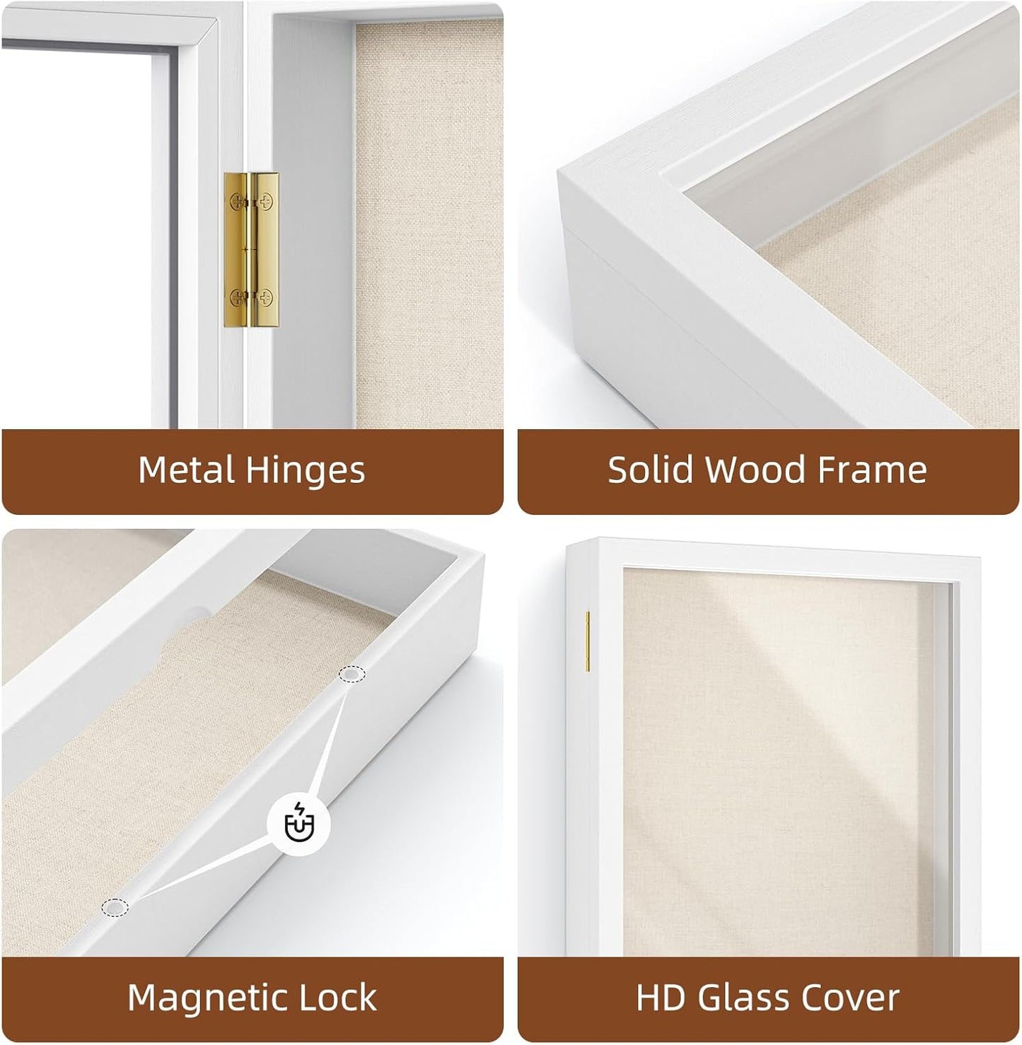 Love-KANKEI Shadow Box Frame 13x16.5 inch, Large Shadow Box Display Case with Linen Back Memorabilia Awards Medals Photos Memory Box Gift White