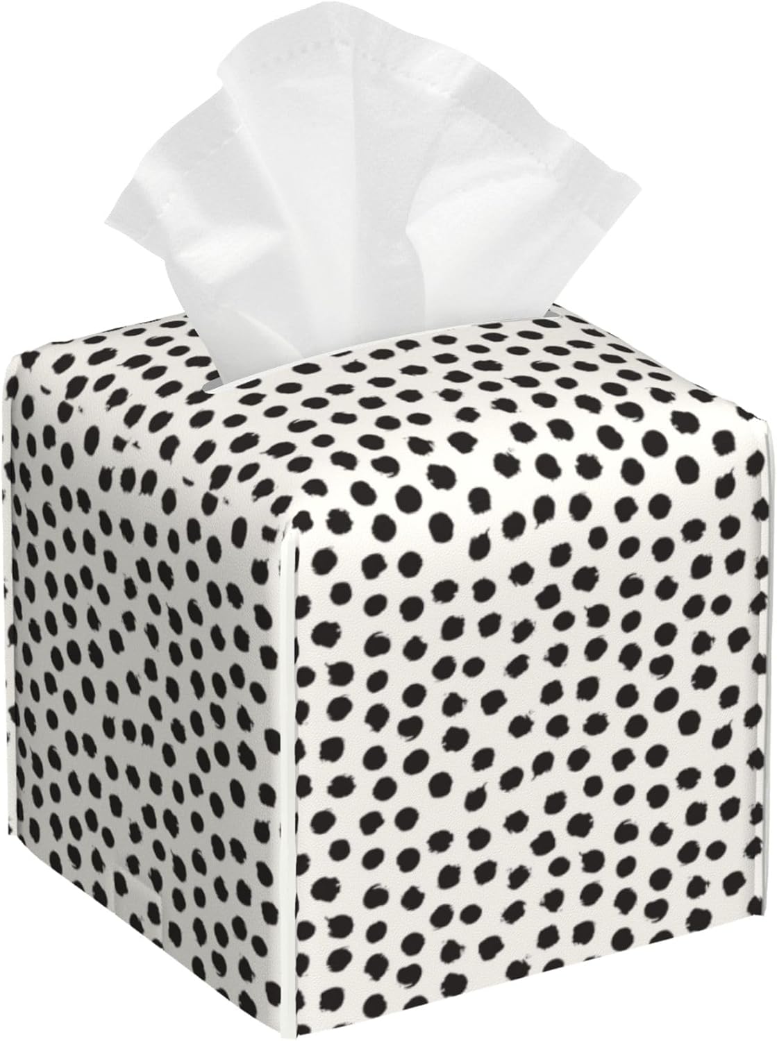 Polka Dot Black Circle Tissue Box Cover Square,Abstract Round Brush Strokes Tissue Box Holder Waterproof Leather Facial Paper Organizer Dispenser for Bathroom Home Car Nightstand Vanity Desk