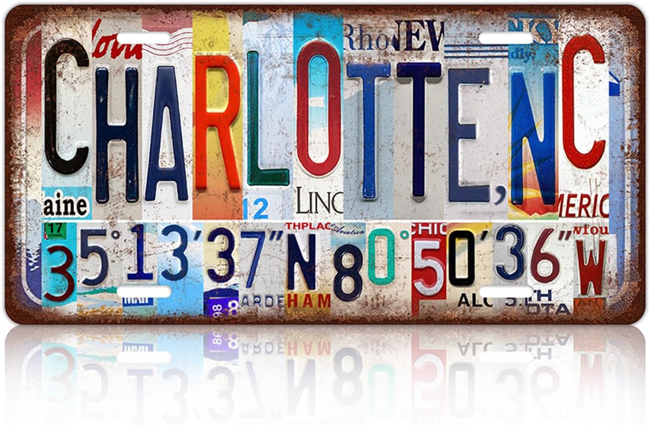 Vintage City Wall Decor Charlotte,Nc License Plate Metal Sign Tin Signs Poster