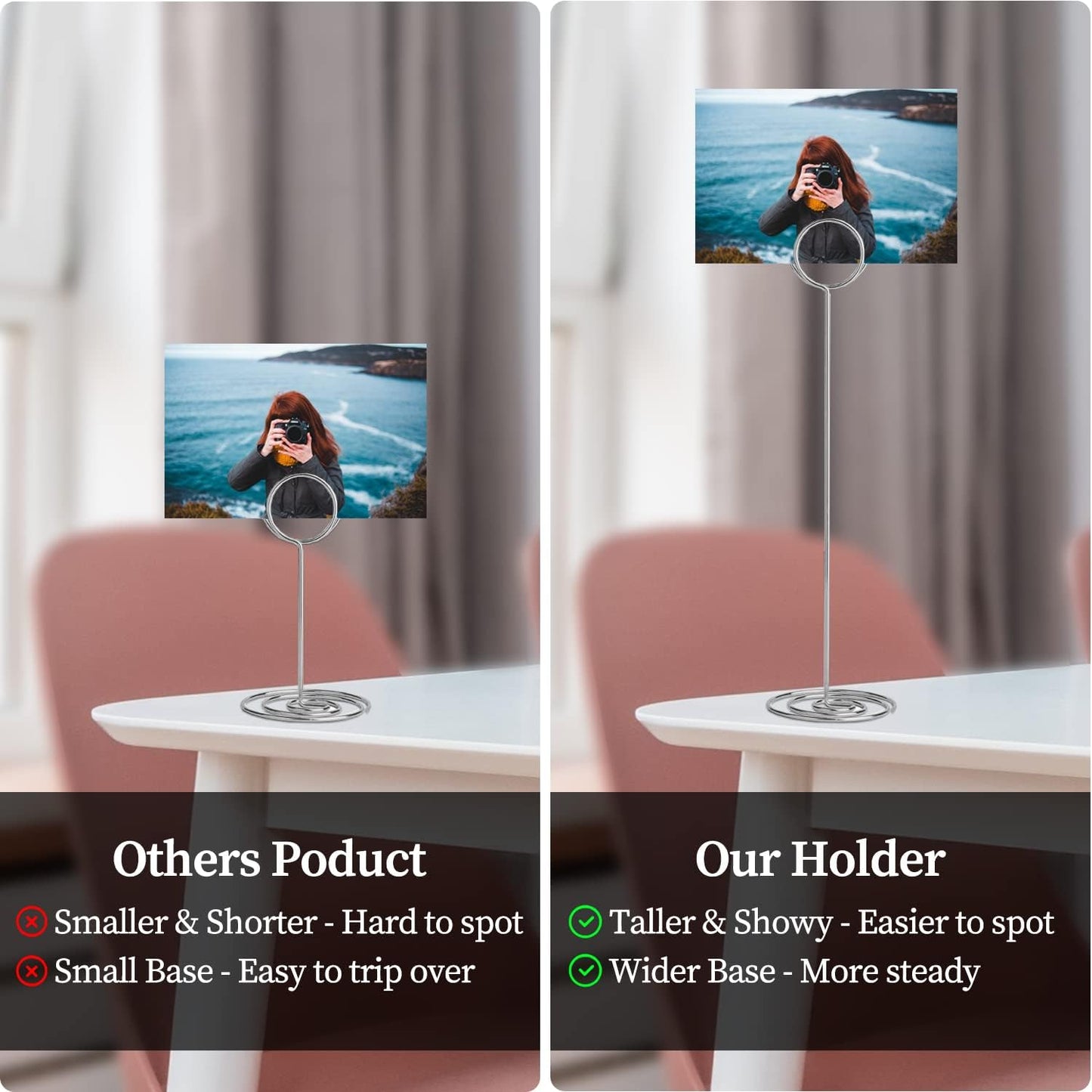 Table Number Holders 10Pcs - 8.75 inch Tall Table Number Stands Place Card Holder for Wedding Party Graduation Reception Restaurant Home Photo Picture Office Memo (Silver, 8.75")