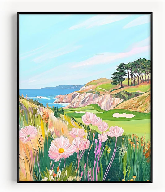 Golf Course Floral Pastel Art Print Posters - Premium Giclee Fine Art Prints - Golf Course Home Decor Posters, Golfer Art Prints for Home and Office Decor - Vintage Aesthetic, Ready to Frame