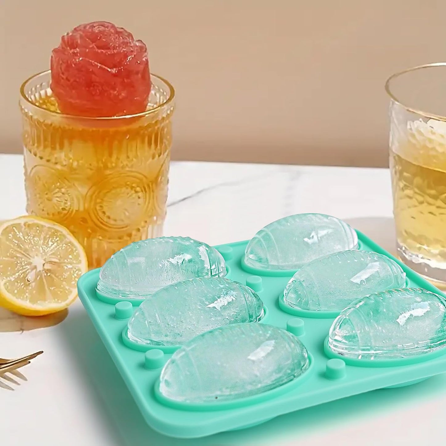 2Pack Football Ice Cube Tray,Football Shaped Novelty Silicone Ice Cube Mold, Large Ice Cube Tray with Lid for Whiskey, Cocktails, Football