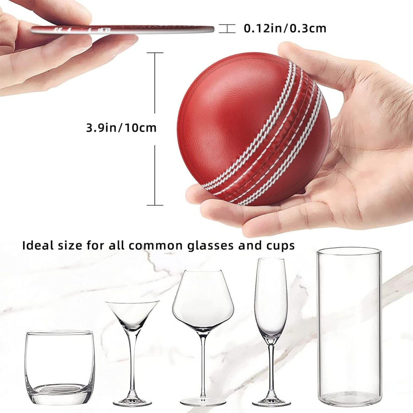 6 Pcs Cricket Ball Drink Coasters with Holder Coasters for Drinks Coffee Table Home Decor Housewarming Gift