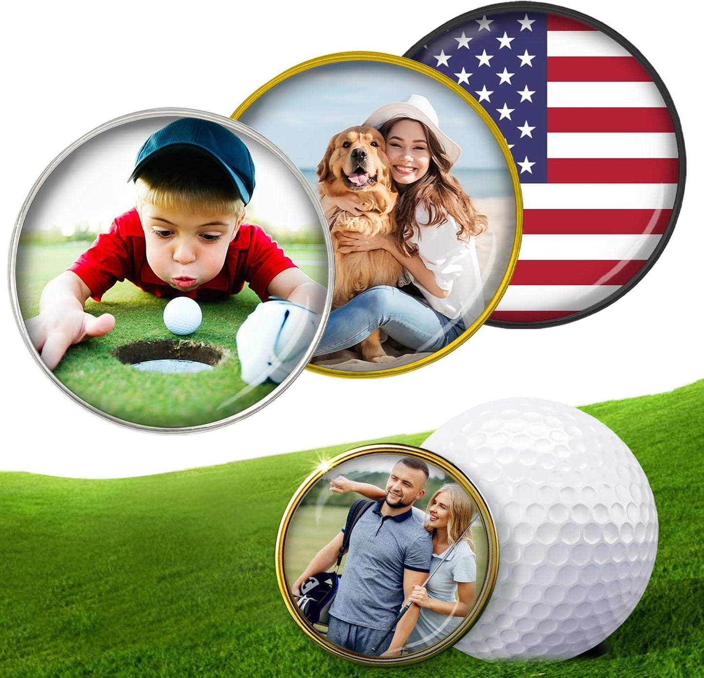 xrlsg Custom Golf Ball Marker and Hat Clip 1 Set, Magnetic Hat Clip with Your Personalized Photo Logo for Golfers, Boyfriend