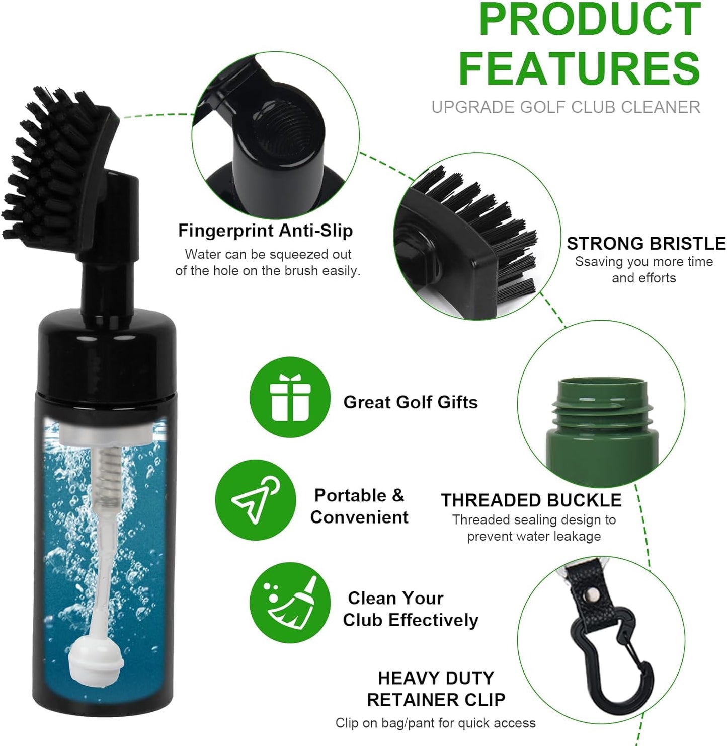 Golf Club Cleaner Brush with Golf Groove Sharpener Tool, Retainer Clip & Golf Ball Marker Liner, Hold 4oz of Water Perfect Golf Bag Accessories & Cool Golf Gifts for Men