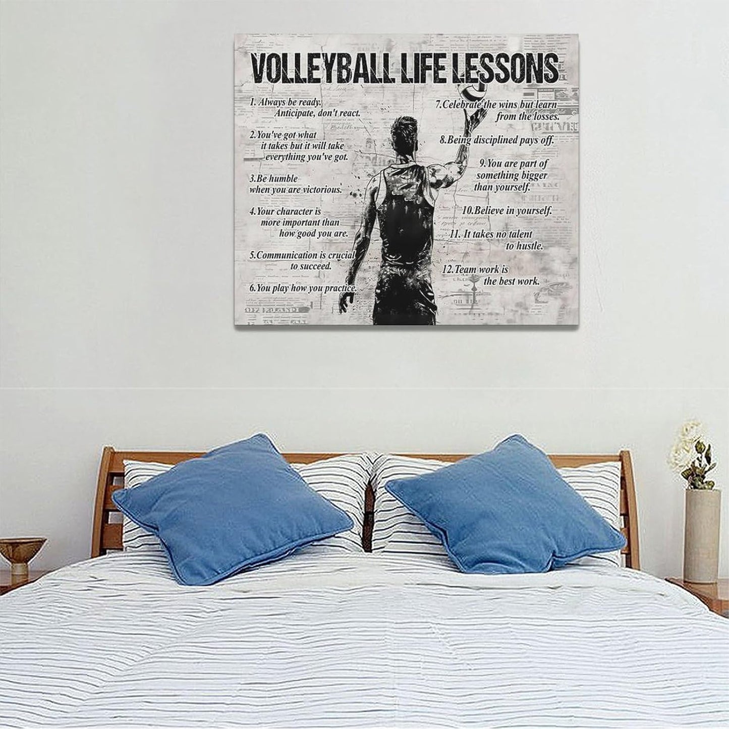 Volleyball Sports Wall Art Volleyball Life Lessons Wall Decor Volleyball Sign Retro Poster Boy Men Room Motivational Decorations Canvas Print Painting Artwork for Bedroom Bathroom Living Room 24"x20"