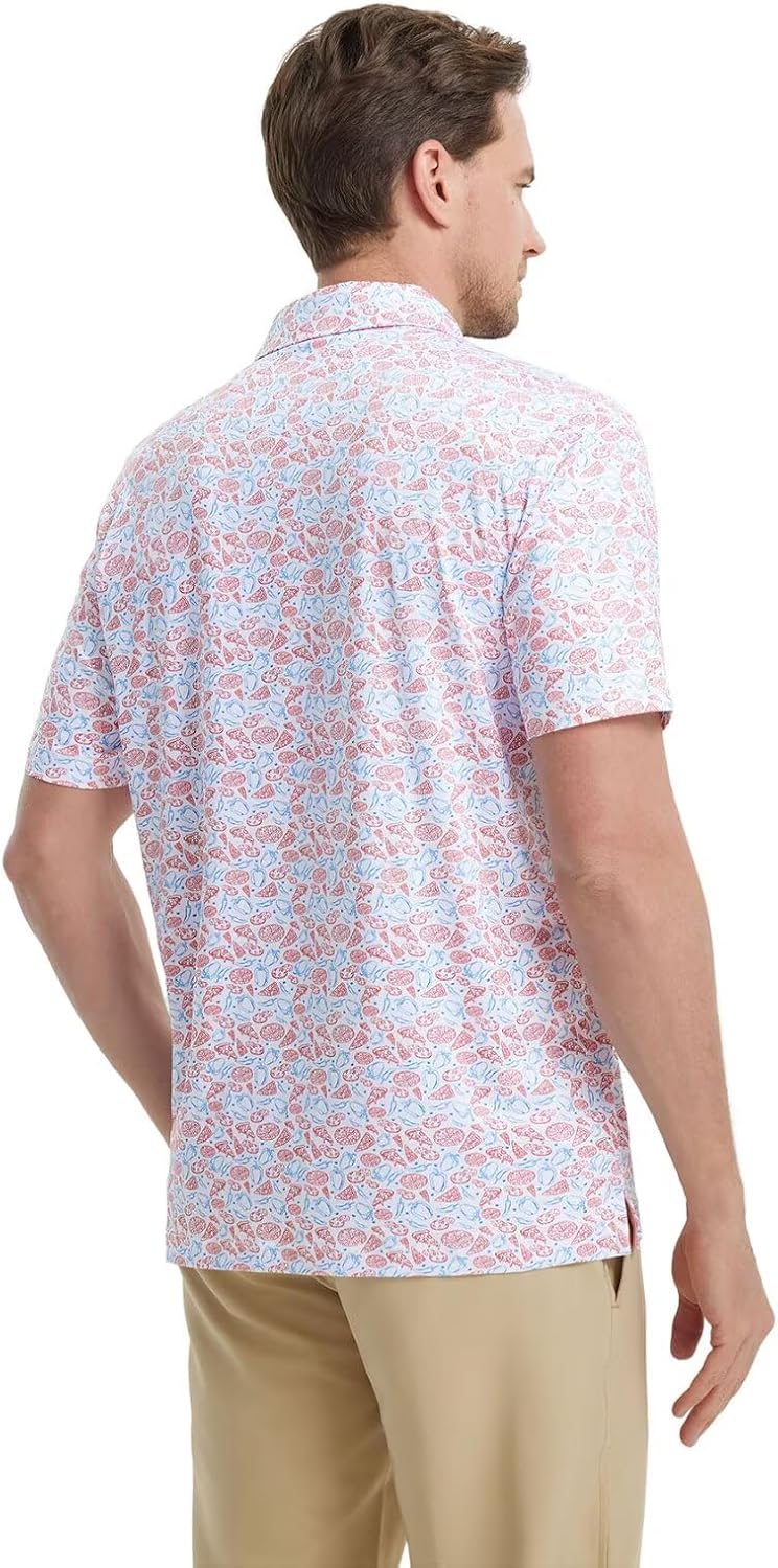 M MAELREG Mens Golf Shirt Short Sleeve Dry Fit Print Moisture Wicking Performance Patterns Collared Polo Shirt