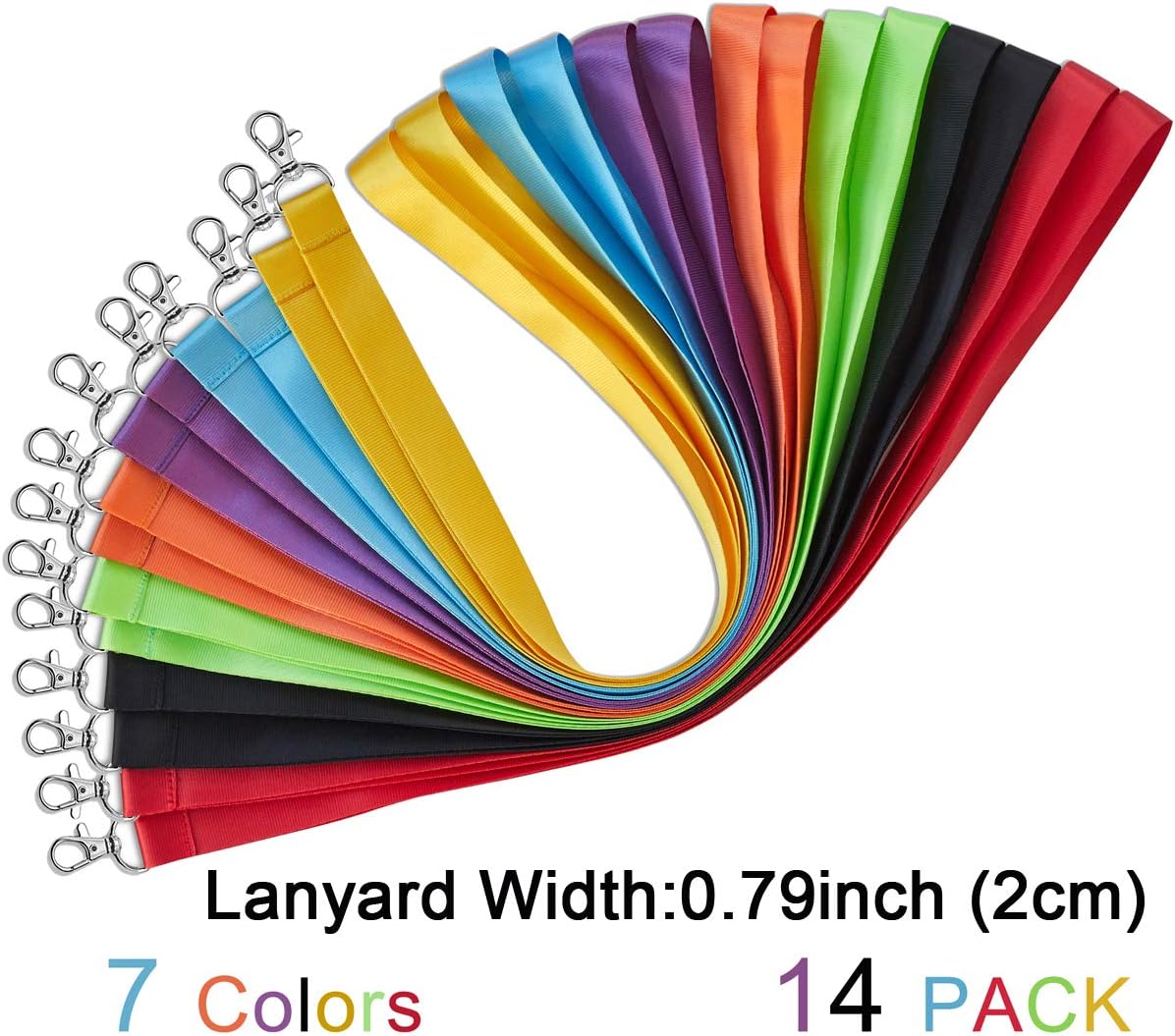YOUOWO Cruise Lanyards Solid Durable14 Pack 7 Colors, For ID Card Badge Holder Office Neck Keychain,wide 0.79inch (2cm)