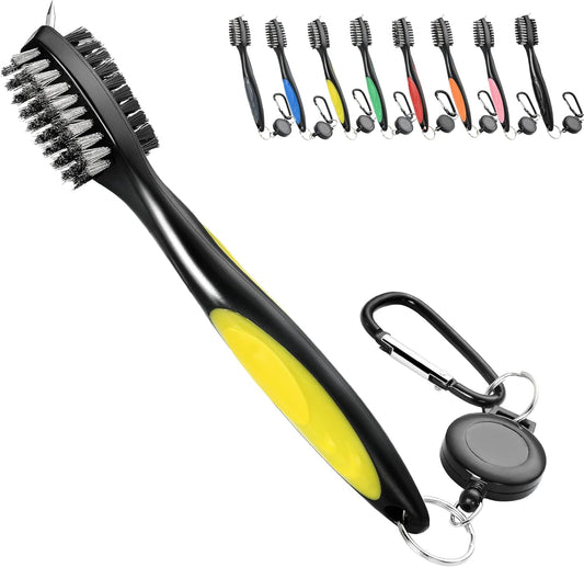 Mile High Life Golf Club Brush, Club Groove Cleaner with 2 Ft Retractable Extension Cord and Aluminum Carabiner, Golf Bag Accessories for Men and Women