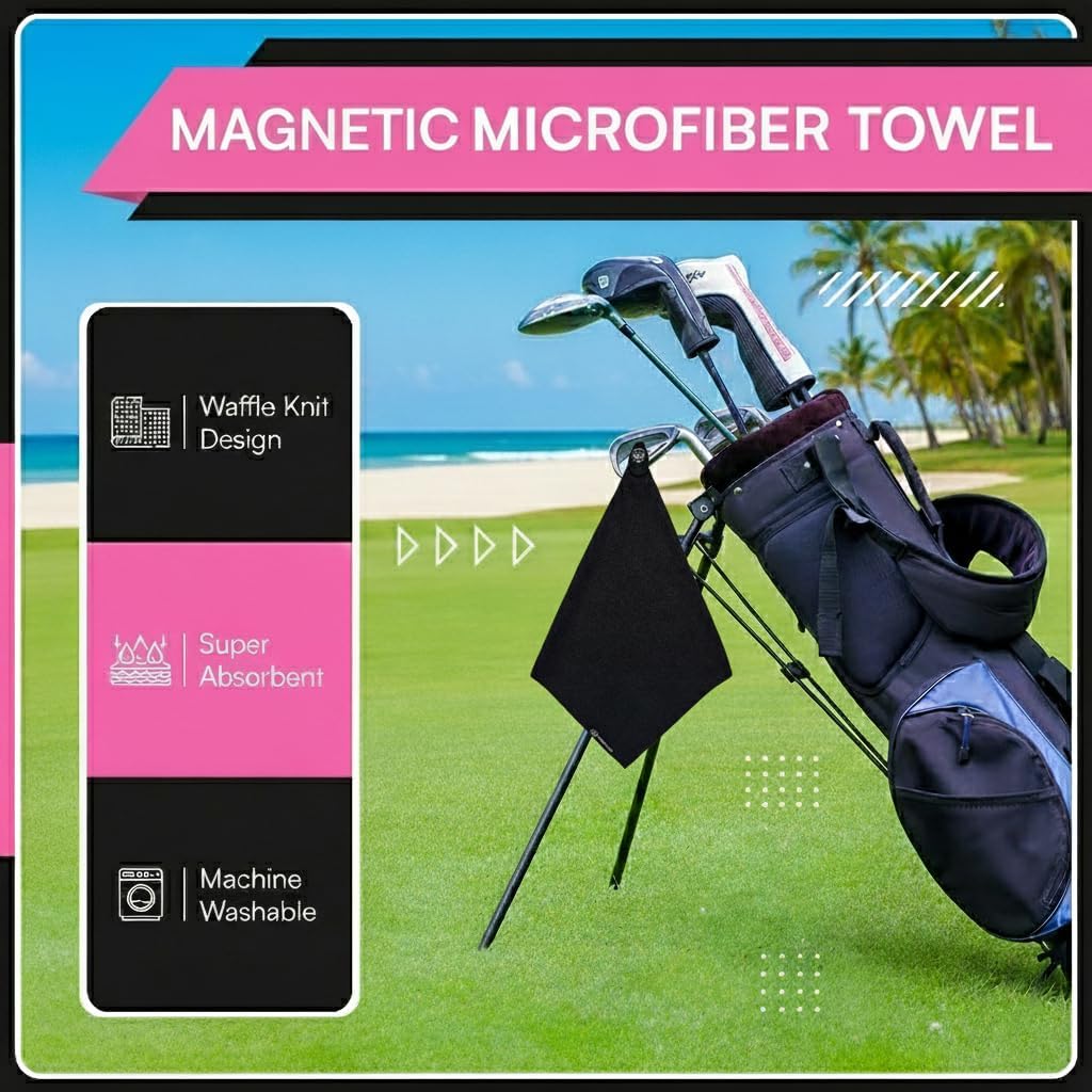 Magnetic Golf Towel Supporting Breast Cancer Research | 10% Profit Donation | 29” Waffle Microfiber | Removable High-Strength Magnet | Ultra Absorbent | Durable for Clubs & Balls