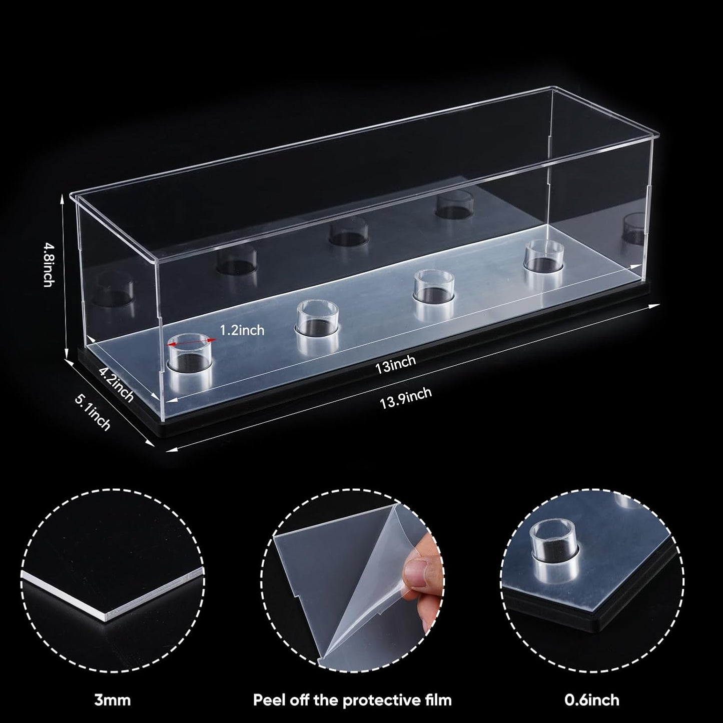 Softball Display Case for 4 Pack in one,Acrylic Baseball Holder Display Stand,Golf Ball Display Case,Clear Display box for Tennis Ball Sports Ball Storage with Base and Mirror Base(need Self-assembly)