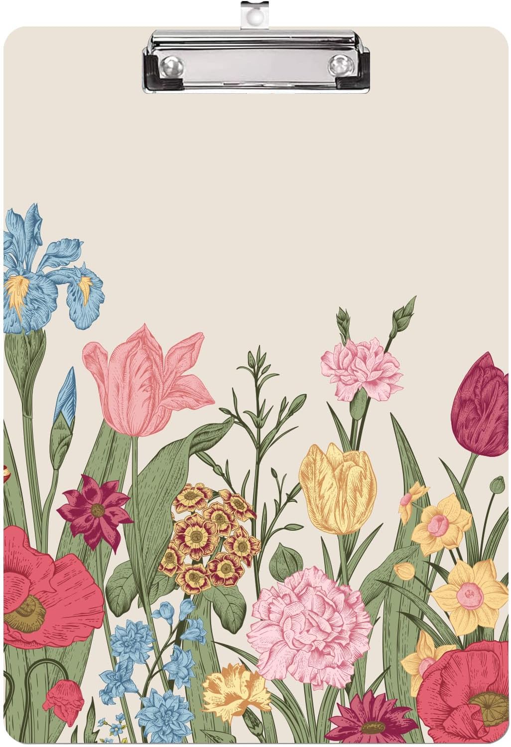 Spring Flowers Clipboard,Decorative Acrylic Clipboard with Low Profile Metal Clip for Office,School,Teachers,Students Standard Letter Size 9x12.5