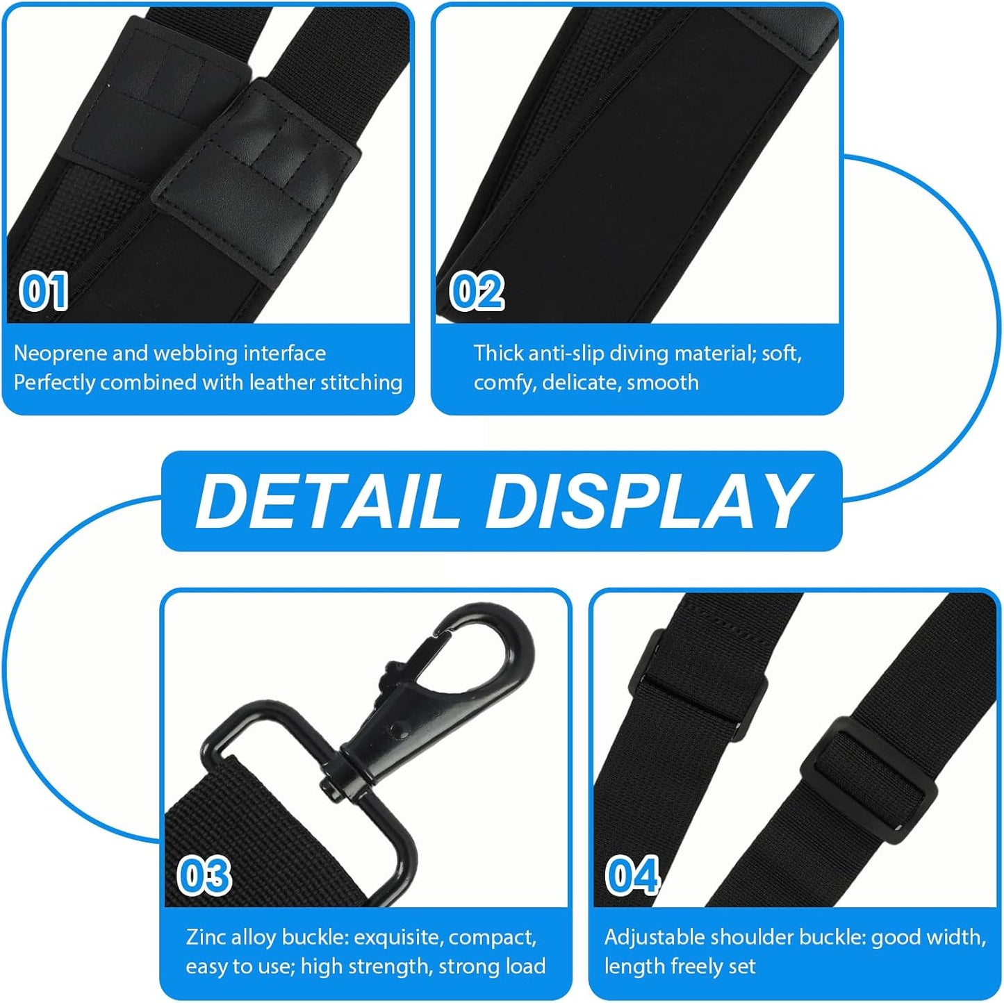 Adjustable Padded Shoulder Strap 37-51.6 Inches Crossbody Bag Strap, with Zinc Alloy Hooks & Plastic Buckles, for Luggage, Duffel, Golf Bags