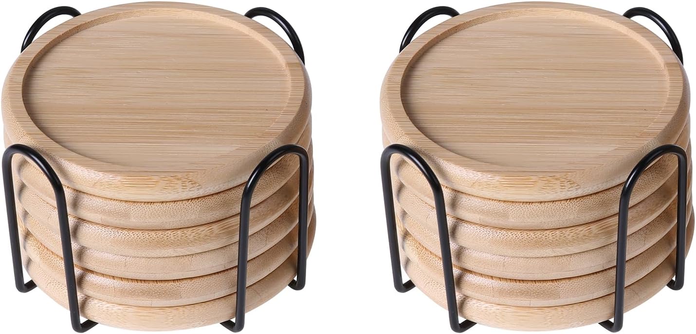 Bamboo 4 inch coaster [12pcs] Coasters with Holder - Drinking Coasters - Cup Mat for Drinks - Live for Hot or Cold Drink - Non-slip and non-stick,Suitable for Kinds Cups and Living Room Decor