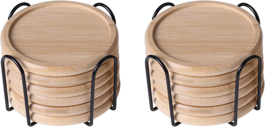 Bamboo 4 inch coaster [12pcs] Coasters with Holder - Drinking Coasters - Cup Mat for Drinks - Live for Hot or Cold Drink - Non-slip and non-stick,Suitable for Kinds Cups and Living Room Decor