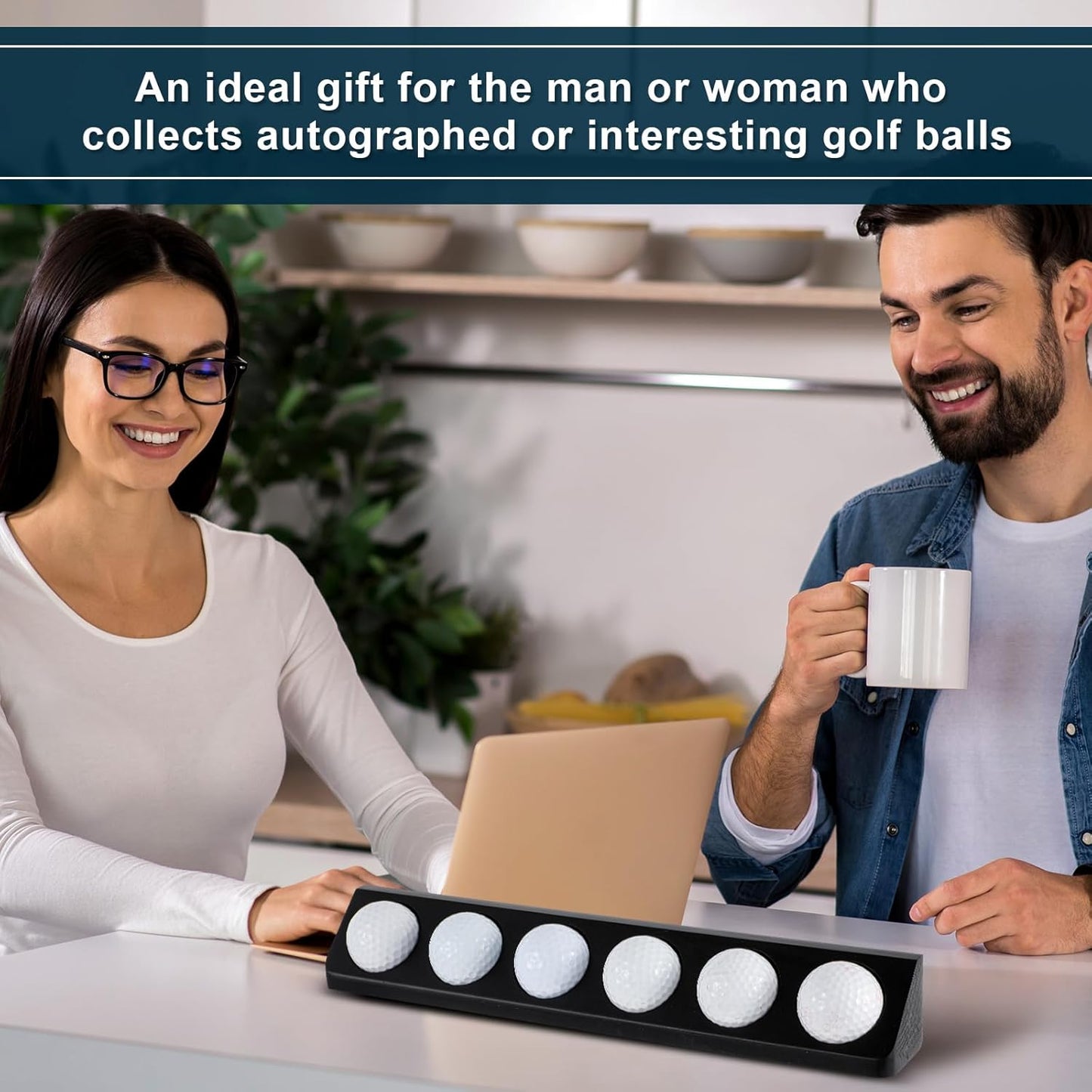 1 Pack Wooden Golf Ball Display Case 6 Standard Size Wall Mount Golf Ball Stand Holder Display for Collector Sport Memorabilia Accessories Gift (Black)