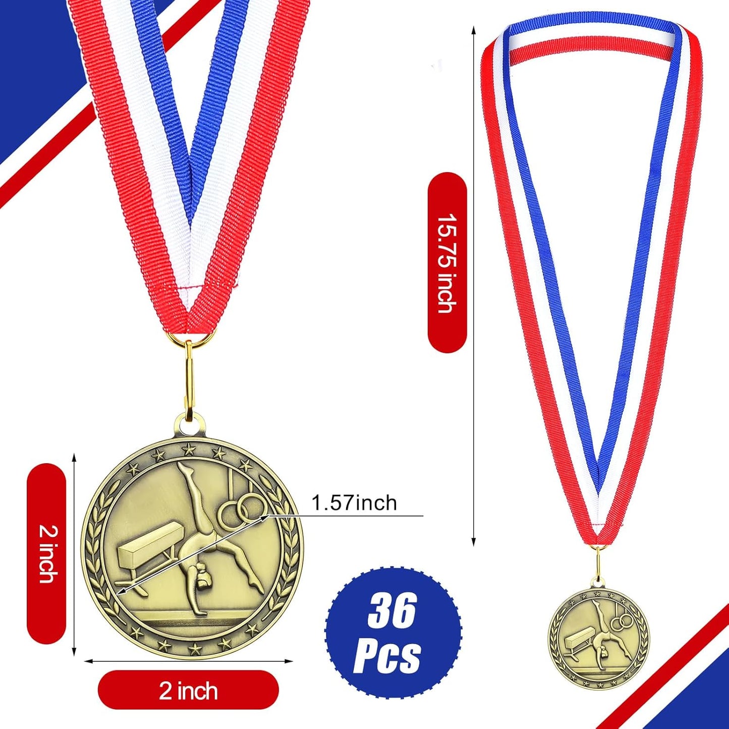 36 Pcs 2'' Gold Medals Bulk Volleyball Football Basketball Soccer Baseball Archery Dink Ball Cheer Track Bowling Awards Medals with Ribbons for Sports Participation Winner Gift