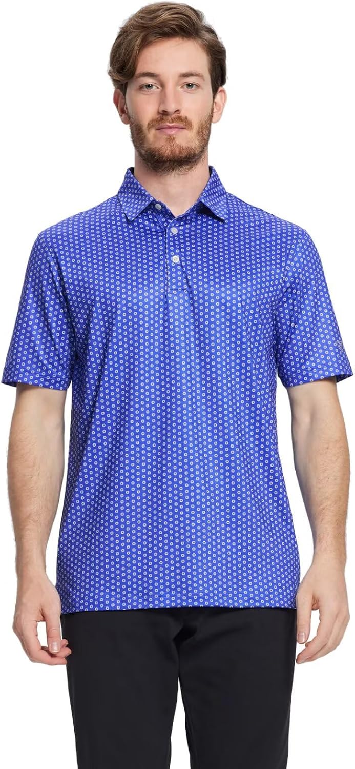 Golf Shirts for Men Dry Fit Short Sleeve Print Performance Moisture Wicking Polo Shirt