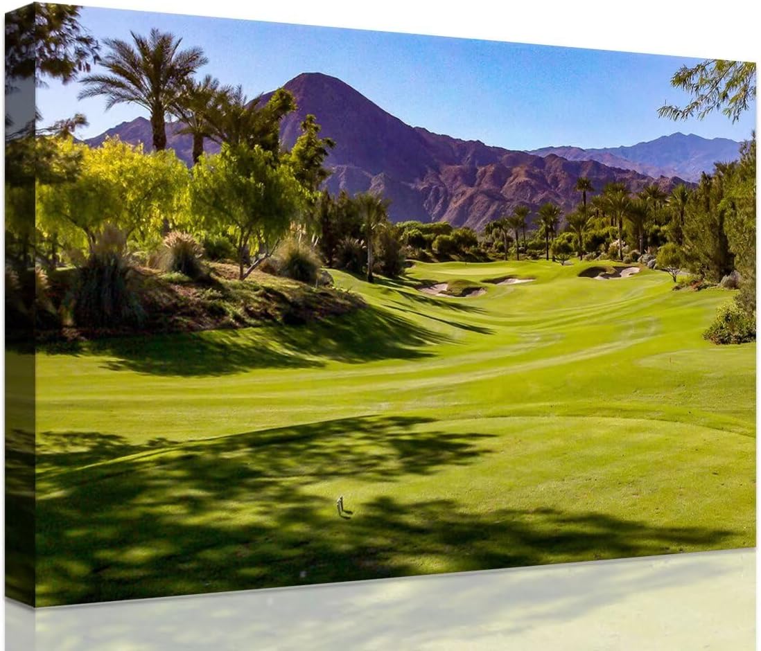 Beautiful Fairway At Indian Wells Golf Course Wall Art for Living Room Bedroom Bathroom Home Decorations Golf Course Canvas Prints Picture Poster Modern Artwork Framed Ready to Hang(28''H x 44''W)