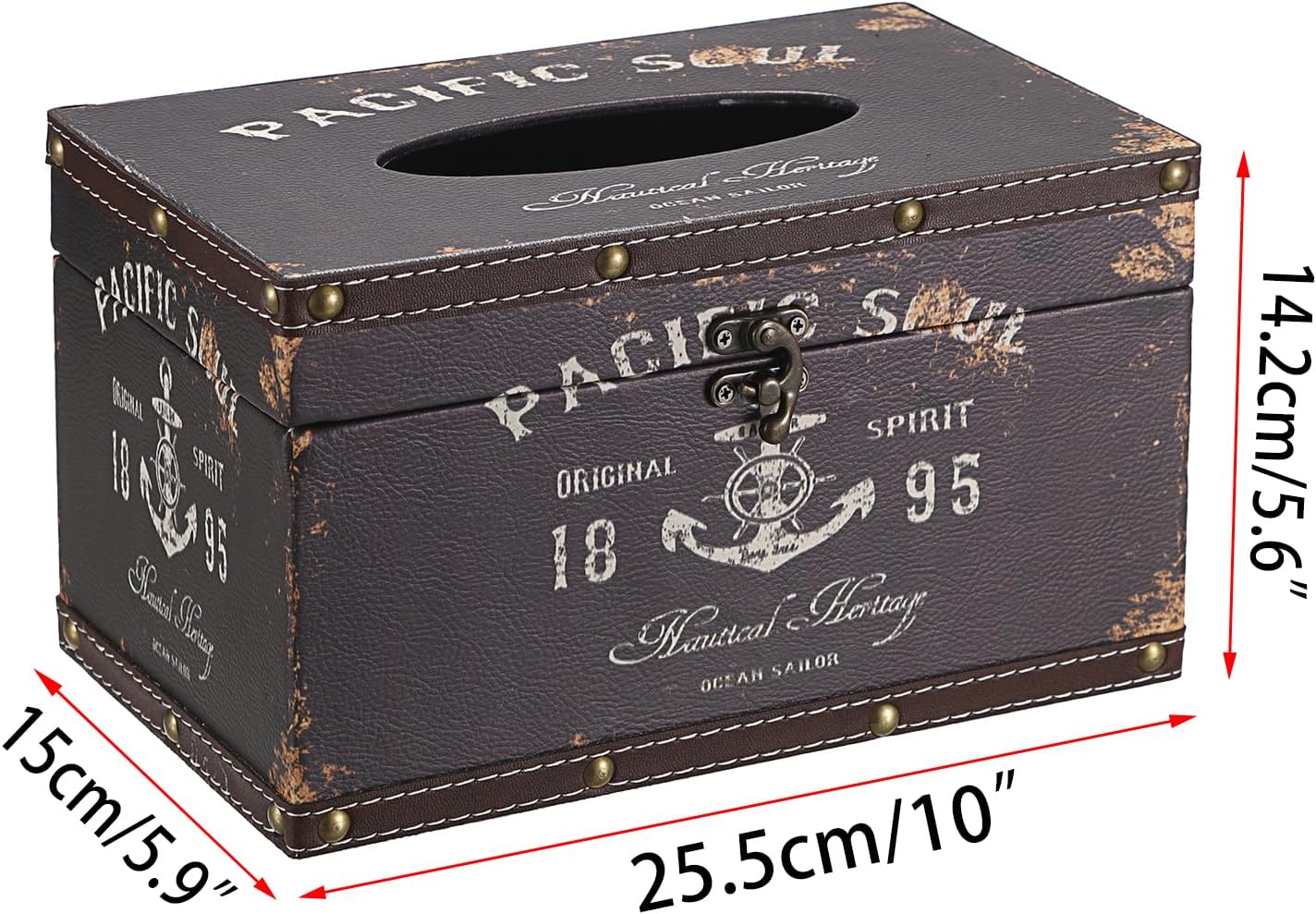 Sumnacon Tissue Box Cover Rectangle Wood Tissue Box with Hinged Lid, Vintage PU Tissue Box Holder Retro Brown Tissue Cover for Bathroom Toilet Bedroom Kitchen Office Table Desk, Large