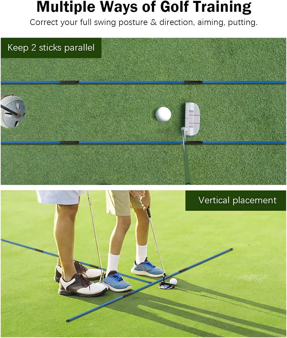 Rhino Valley Golf Alignment Sticks - 48" Collapsible Golf Practice Rods for Aiming, Putting, Full Swing Trainer, Posture Corrector with Clear Tube Case, Golf Training Equipment