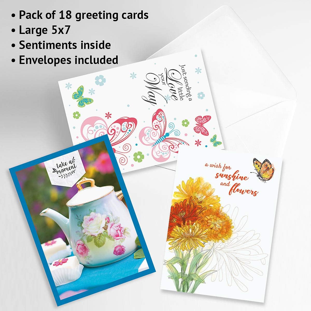 Get Well Greeting Card Value Pack – Set of 18 (9 Designs), Large 5 x 7 inches, Envelopes Included, by Current