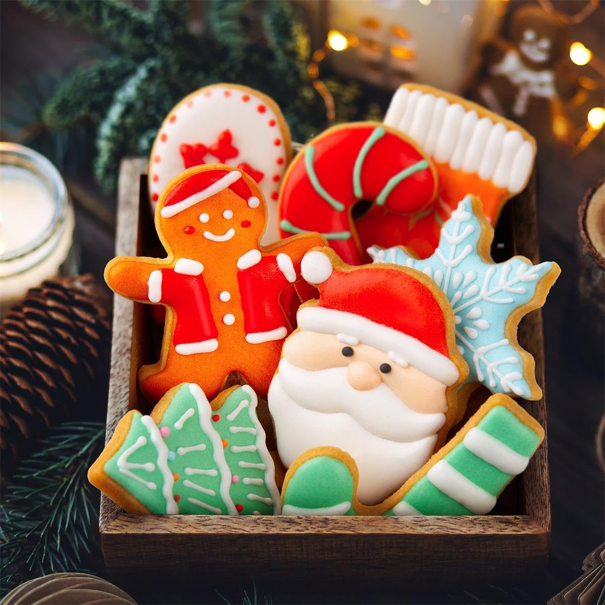 Christmas Cookie Cutters Set, 12 Pieces Stainless Steel Metal Christmas Cookie Cutters Shapes - Gingerbread Men,Christmas Tree,Snowflake, Candy Cane, Santa Face, Star and More