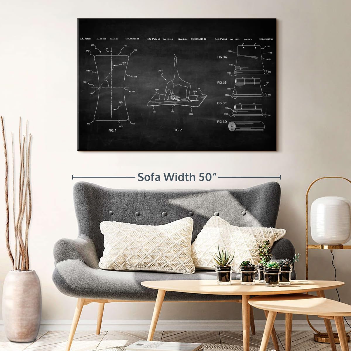 ElephantStock Exercise Mat BW Patent Wall Art - Horizontal Wrapped Canvas - 1-Piece Living Room Wall Decor - Digital Art Patent Canvas Print - Black and White Decor - 48" X 32"