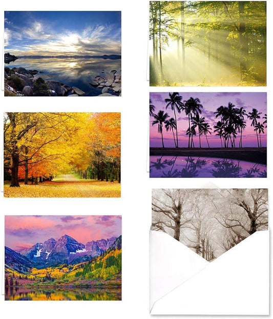 Breathtaking Landscape Note Card Pack / 36 Nature All Occasion Greeting Cards With White Envelopes Set / 6 Colorful Outdoor Scenery Designs / 3 1/2" x 4 7/8" All Occasion Sympathy Cards
