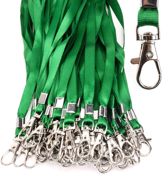 Lanyards 50 Pcs Bulk Lanyard for Id Badges Flat Green Lanyard with Badge Clip Swivel Hook (50, Green)