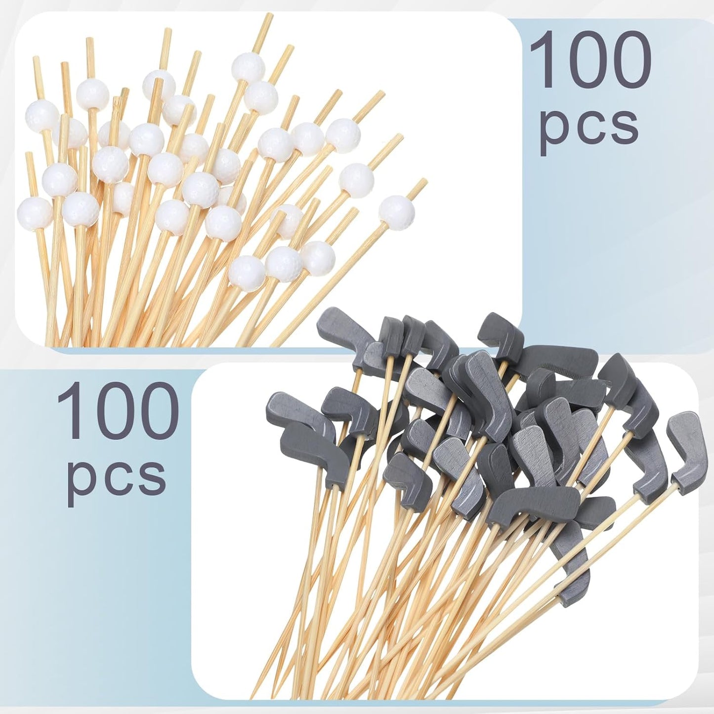 200 Pcs Golf Cocktail Picks 4.7" Golf Toothpicks for Appetizers Golf Club Drink Stirrers Golf Party Decor Birthday Cupcake Topper Sandwich Fruit Golf Skewer Bamboo Stick Holiday Supply(Golf Ball)