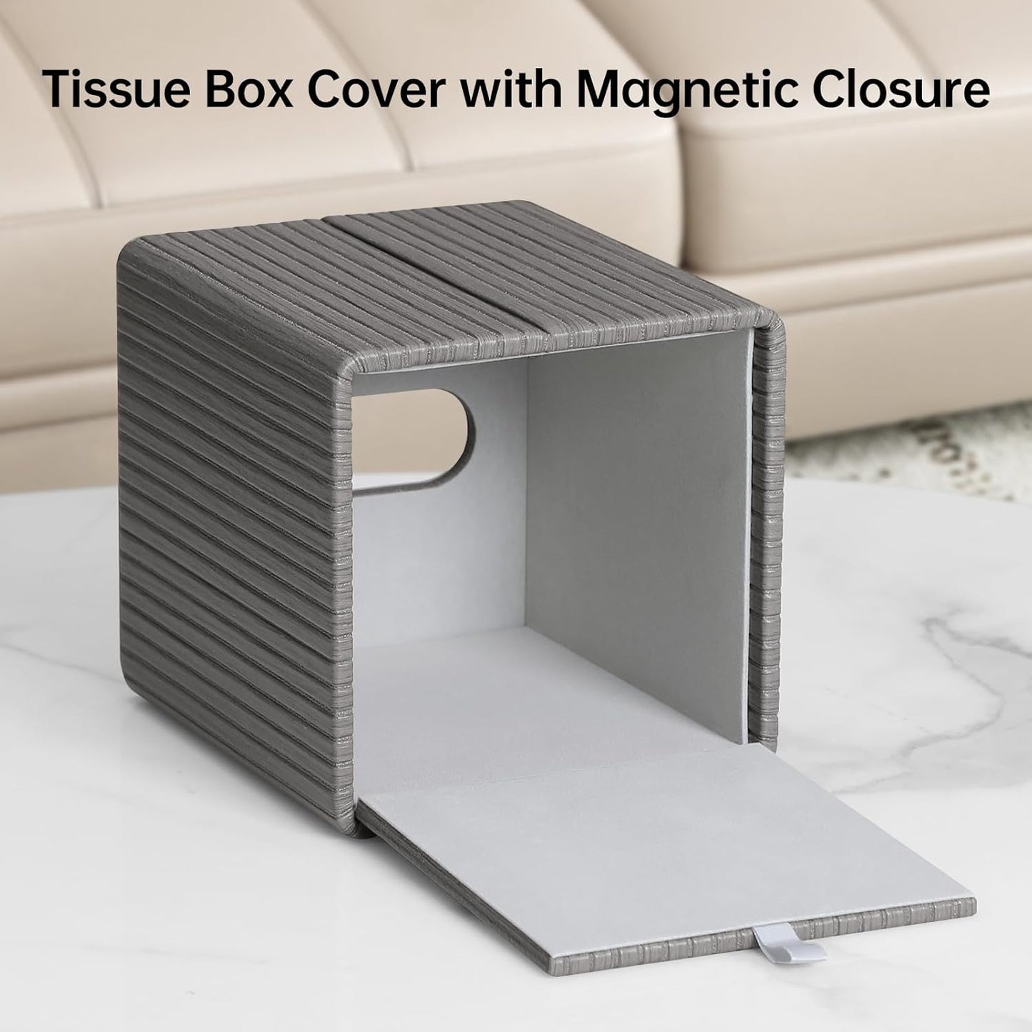 PU Leather Tissue Box Cover Square Tissue Box Holder with Magnetic Closure (Slate Grey)
