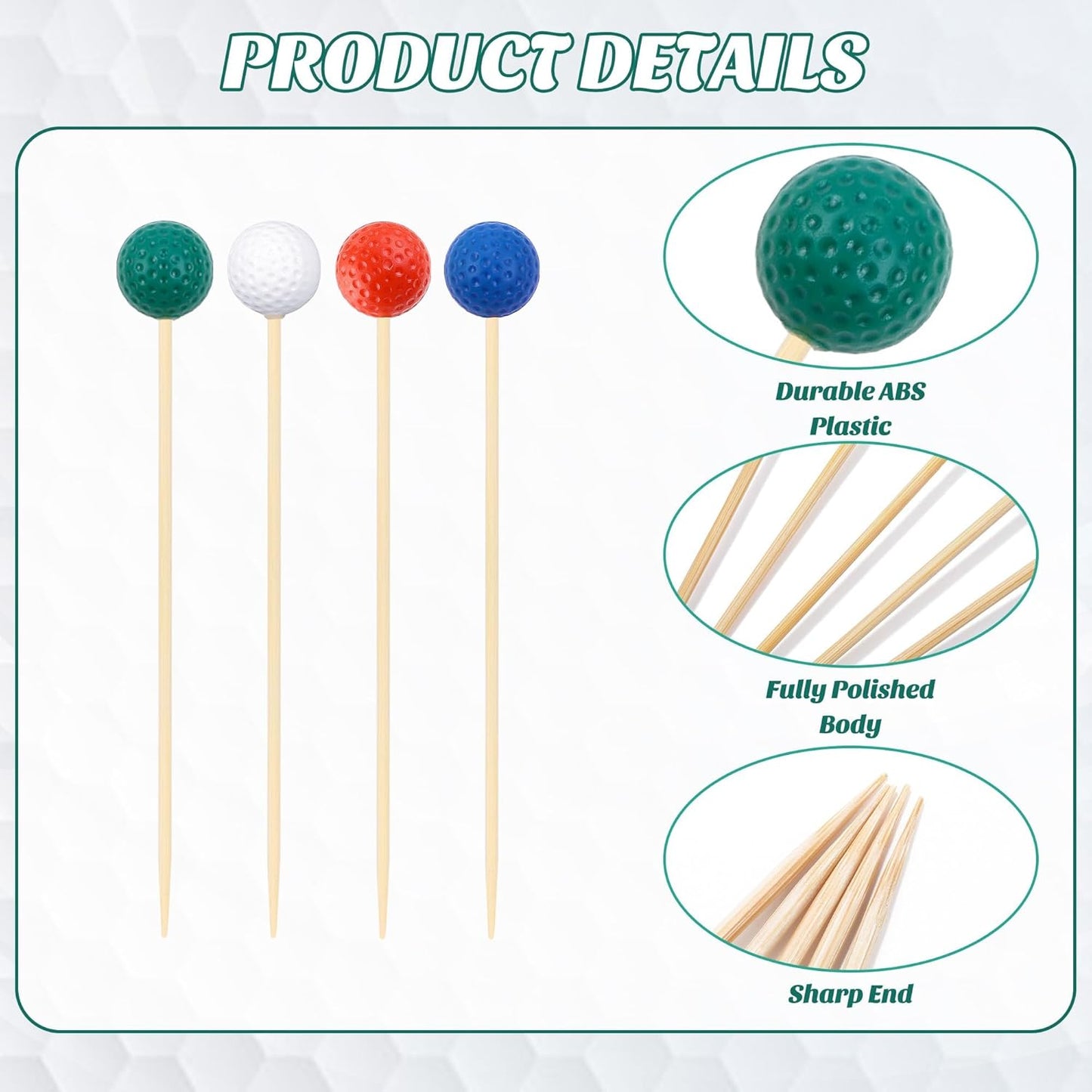 Aodaer 100 Pieces Golf Toothpicks 4.72 Inch Golf Skewers Golf Cocktail Picks Golf Fruit Picks Decorative Toothpicks for Appetizers Cocktail Garnish Sports Party Supplies, Multicolor
