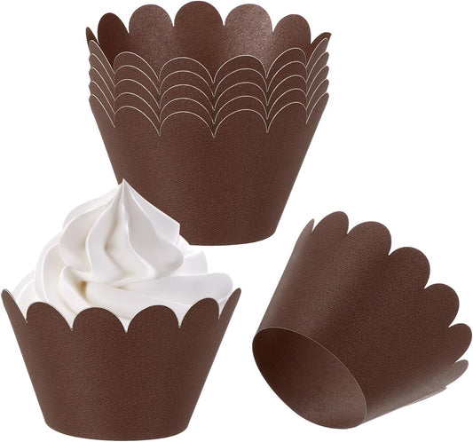 PATIKIL Cupcake Wrappers Paper, 50 Pack Baking Cups Standard Wave Decoration for Anniversary Birthday Weddings and Parties, Brown