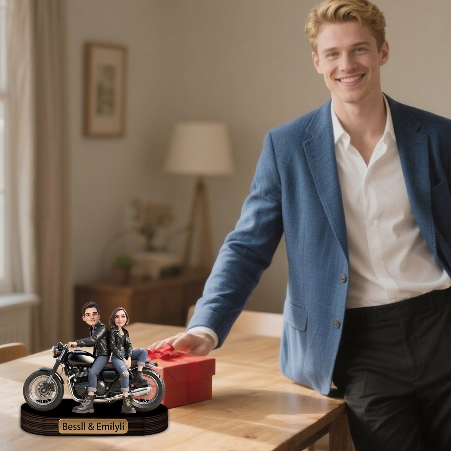 Personalized Motorcycle Portrait Desktop Ornament Custom Name Unique Acrylic Desk Decor Gift For Husband Boyfriend Couple Birthday Xmas Anniversary (style 36)