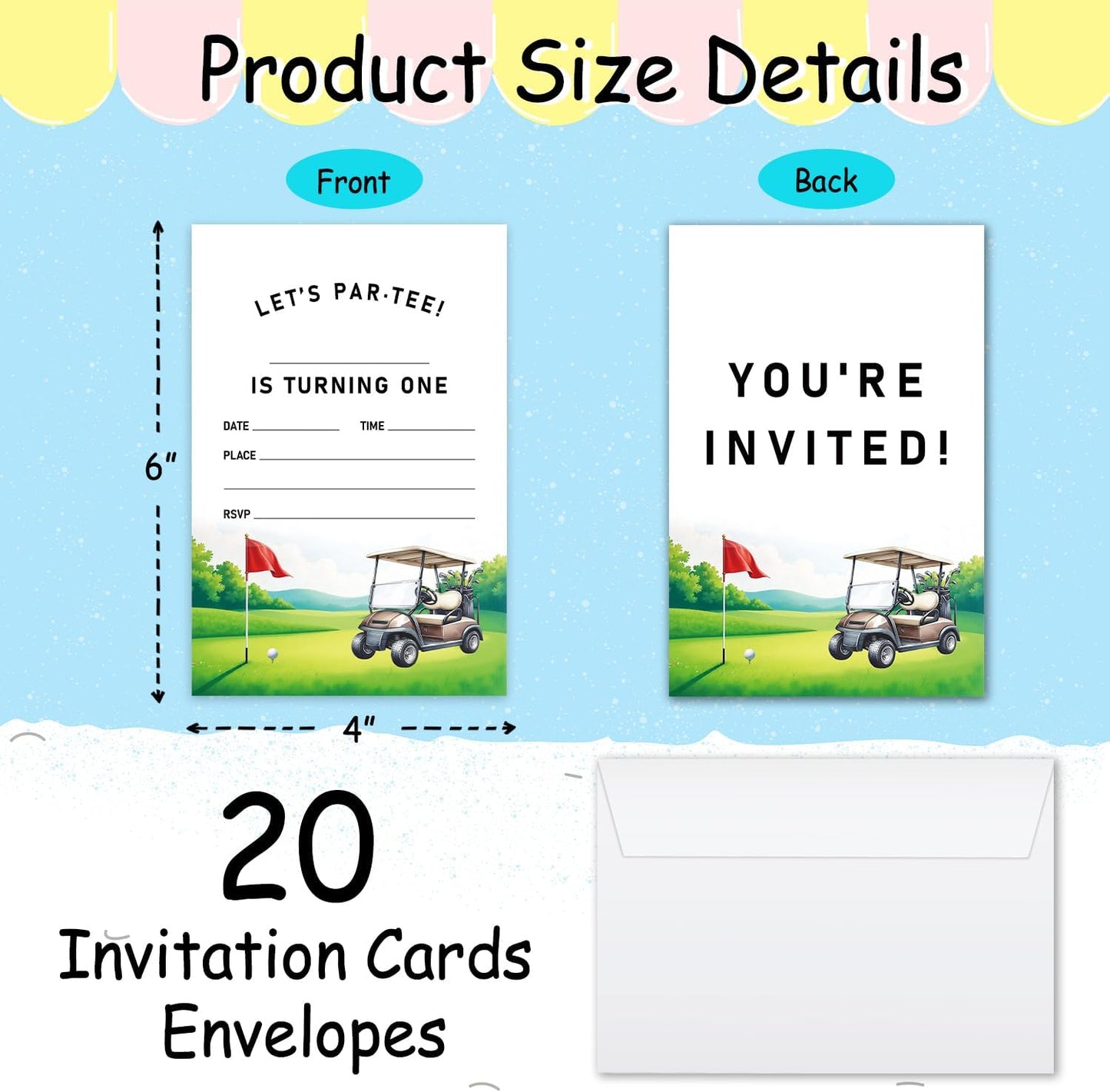 Let's Par-Tee Birthday Invitations, Golf Party Invitations, 20 Double-Sided Fill In Invitation with Envelopes for Adults Teens, Invitations Cards for Adults Birthday Party Decorations Favor - 16