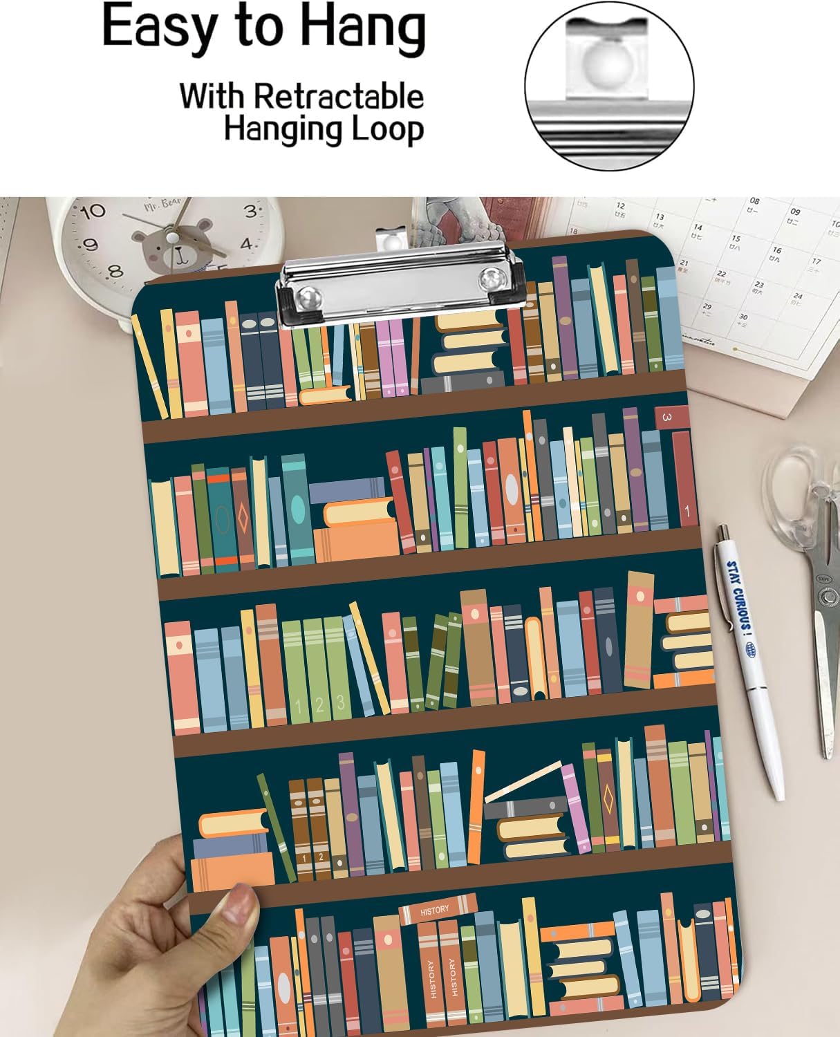 Fashion A4 Clipboard, Standard Letter Size 9" x 12.5", Decorative Wooden Clipboard with Low Profile Metal Clip for Office, School, Teachers, and Students, Book Library