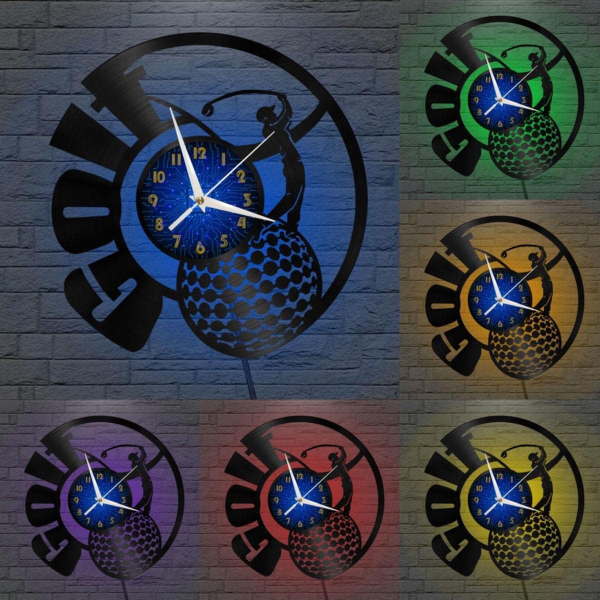 Generic Golf Club 12 Inch Vinyl Record Wall Clock - Silent, Creative, and Unique Clock for Living Room, Entryway, or Bedroom Decor Idea(12 inchs B with LED), Blue