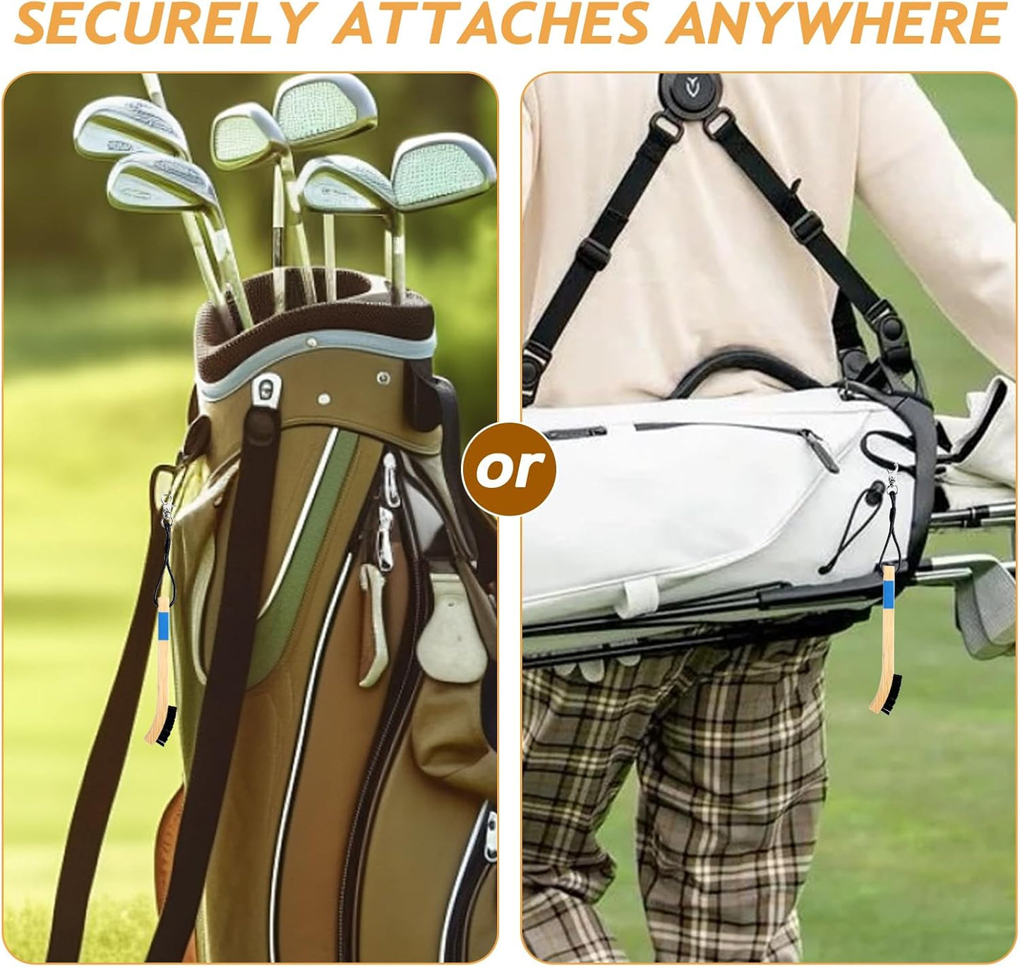 Pro Golf Club Cleaning Brush with Ergonomic Handle, Rope and Metal Clip, Heavy Duty Nylon Bristles Cleans Grooves Without Damaging Rod Face - Golf Accessories