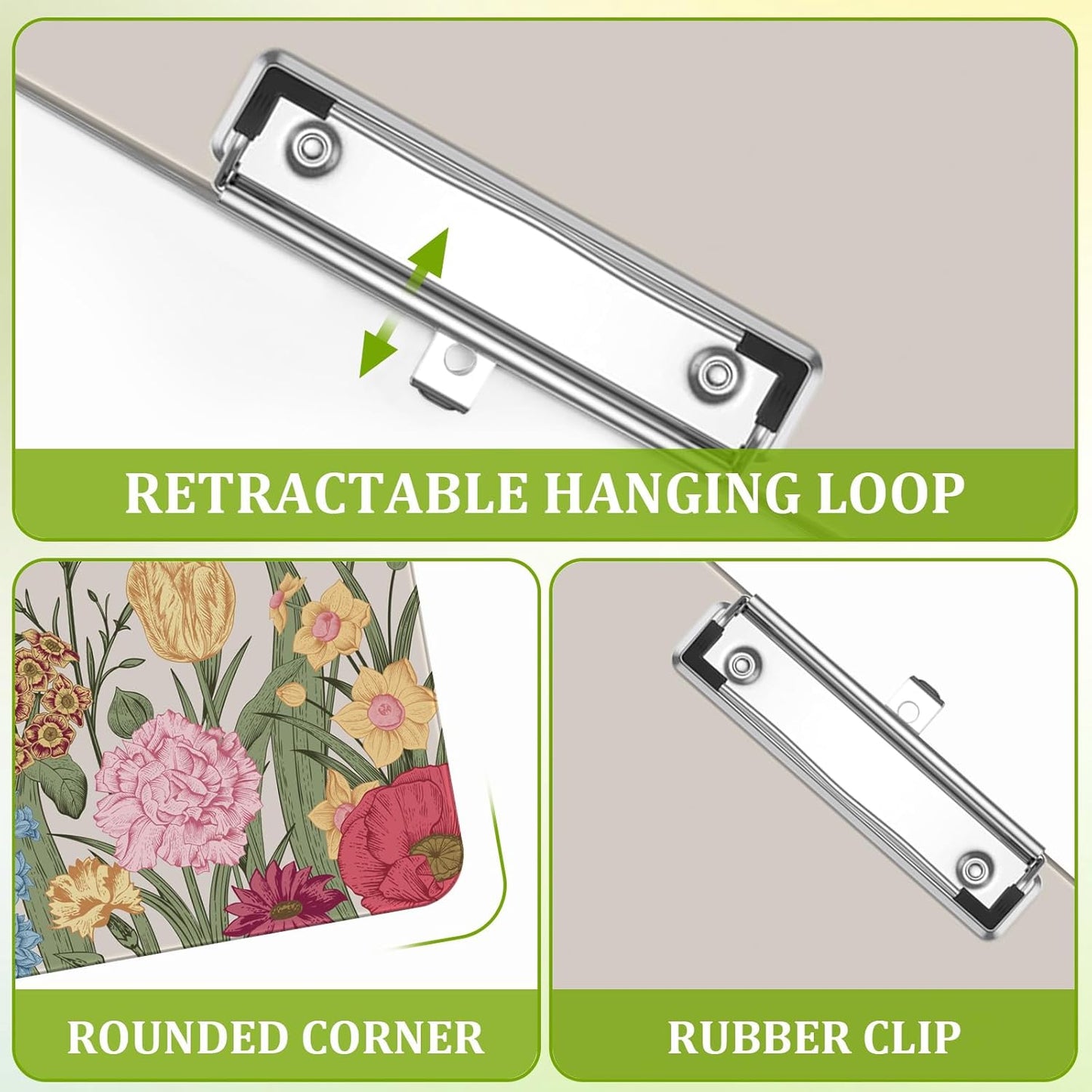 Spring Flowers Clipboard,Decorative Acrylic Clipboard with Low Profile Metal Clip for Office,School,Teachers,Students Standard Letter Size 9x12.5