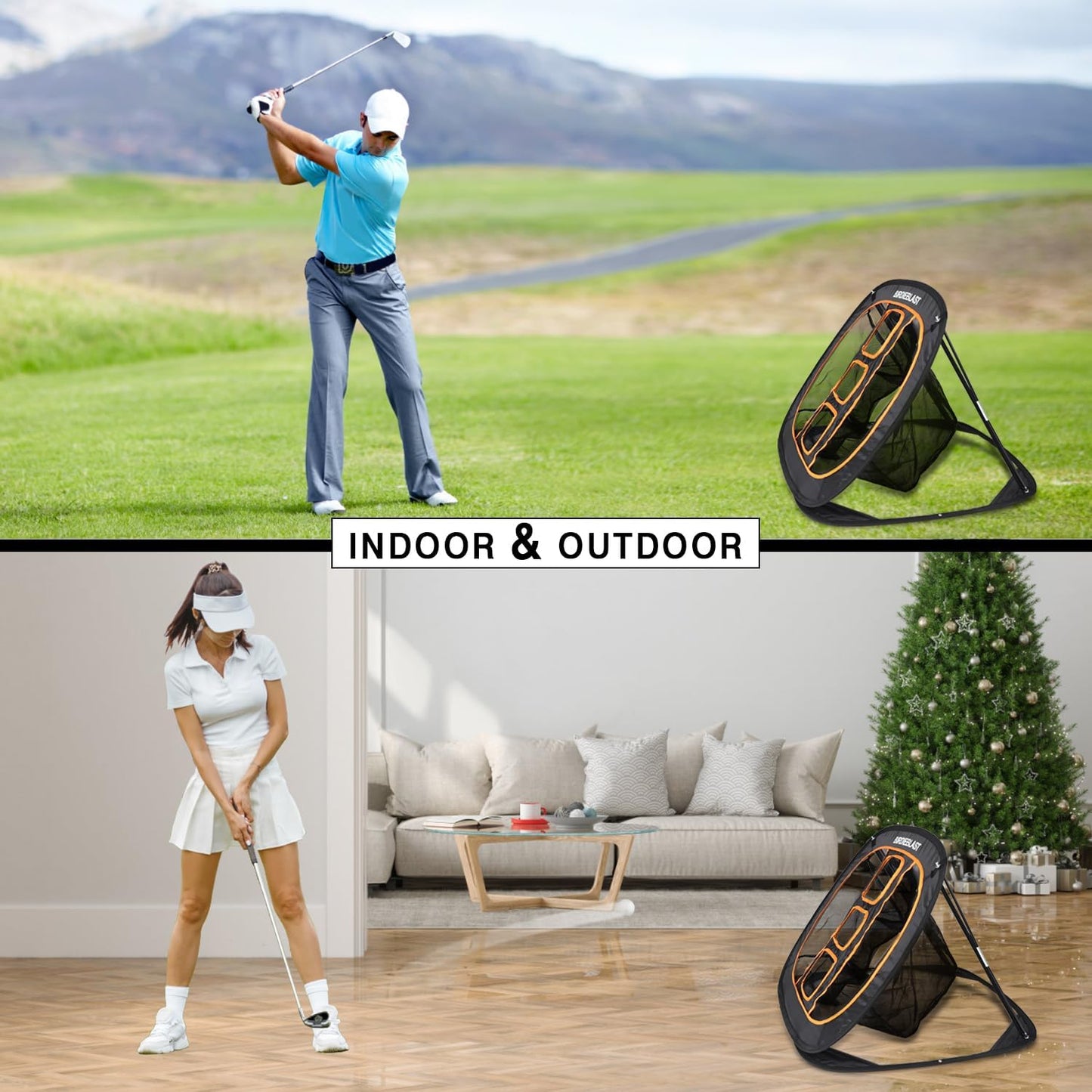 Professinoal Golf Chipping Net with Golf Hitting Mat,12 Practice Foam Balls and 2 Pixing Pins, for Indoor and Outdoor Target Chipping Training