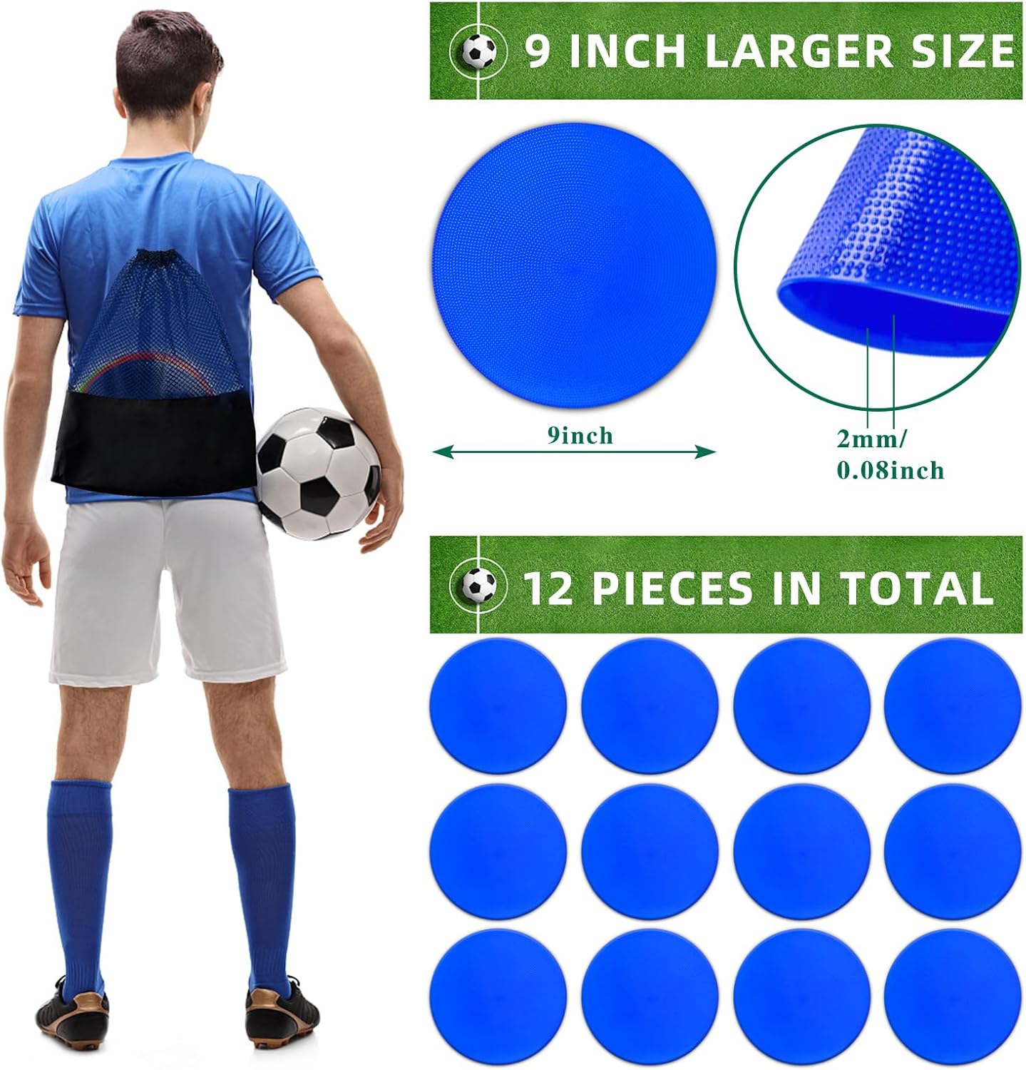 12/24Pcs Poly Spot Markers 9 inch Non-Slip Rubber Agility Training Markers Floor Dots Flat Field Cones for Football Basketball Soccer School Exercise Drills Gym Dance Practice 6 Colors